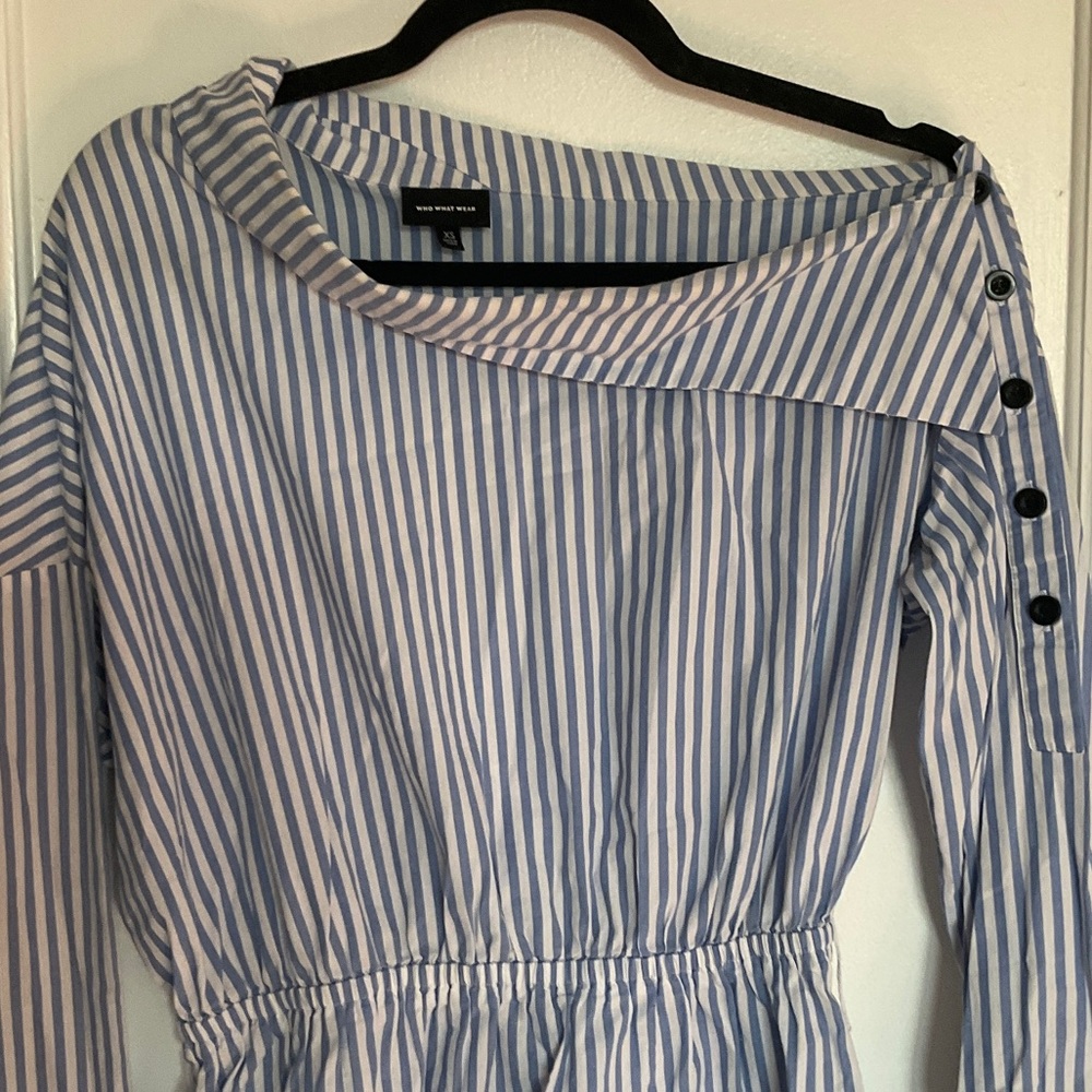 Who What Wear Blue and White Asymmetrical Dress - Picture 3 of 7
